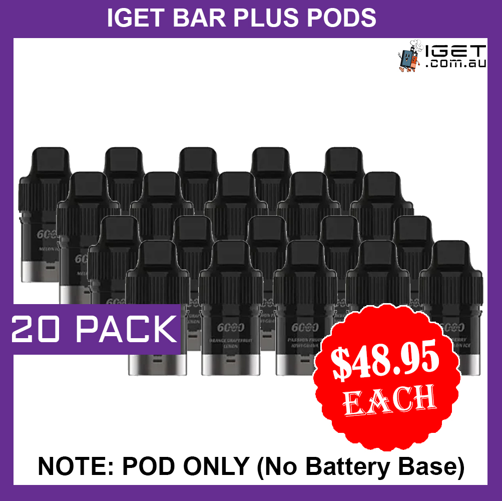 IGET BAR PLUS – POD ONLY – 20 PACK – 6000 PUFFS (No Battery Base)