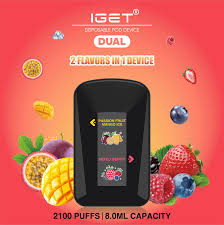 IGET DUAL 2 FLAVOURS IN 1 DEVICE PASSIONFRUIT MANGO ICE / MIXED BERRY – 2100 PUFFS