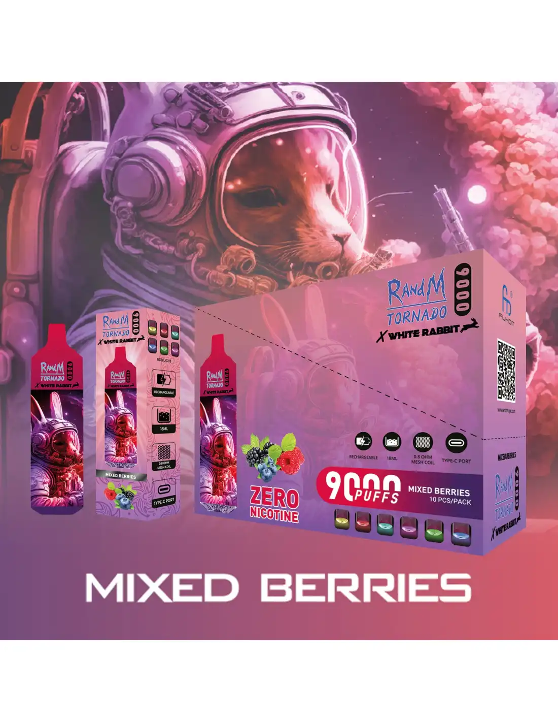 Mixed Berries – RandM TORNADO & White Rabbit – 9000 puffs - Image 2